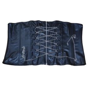 Corset Top Biker Cosplay Sexy Vegan Leather Silver Chains Zipper Plus 5X 6X